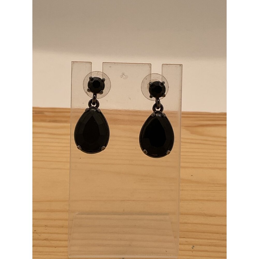 Black Drop Dangle Earrings With Teardrop & Square Cut Stones For Women